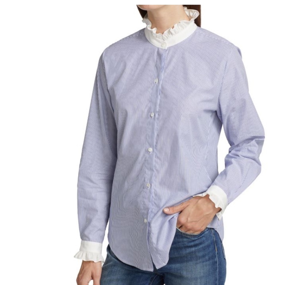 Nili Lotan Blue and White Striped Women's Button Down Shirt